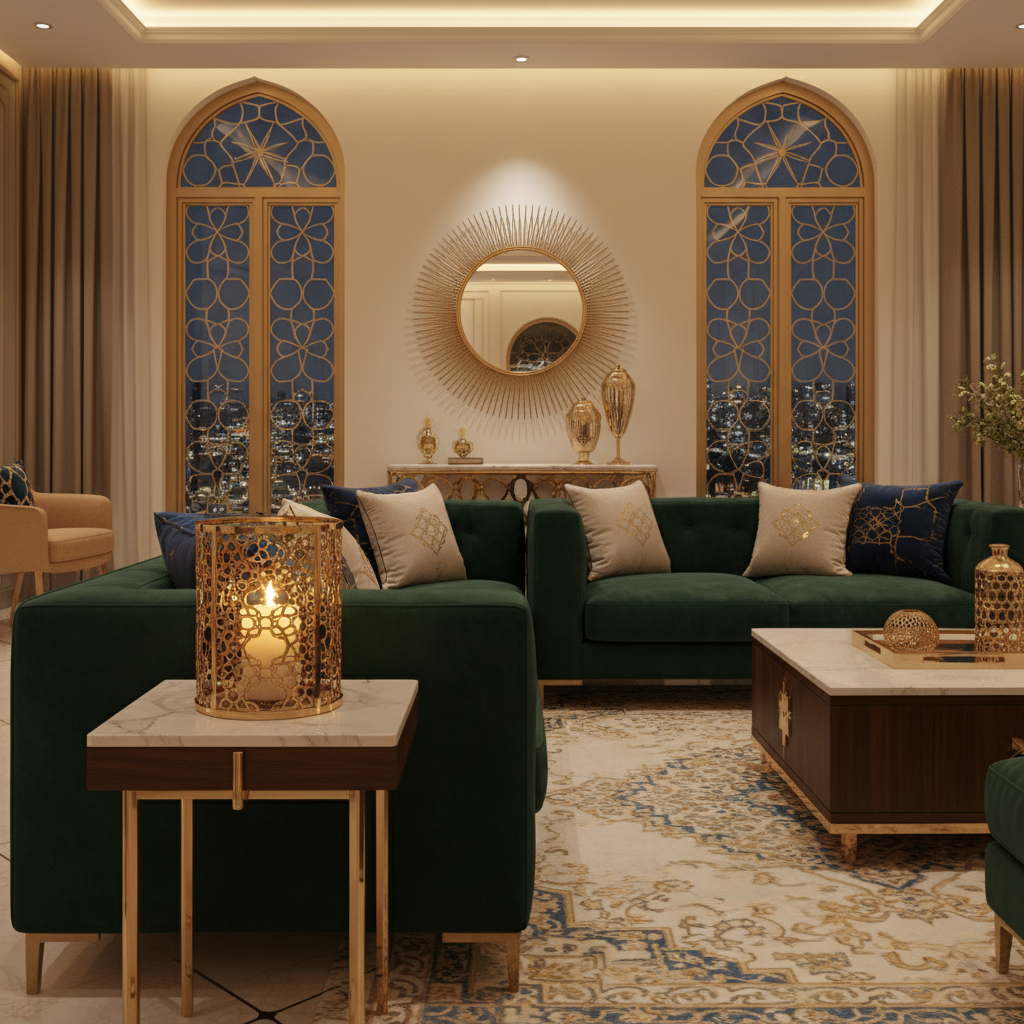 Arabic Geometric Candle Holder in Luxury Living Room